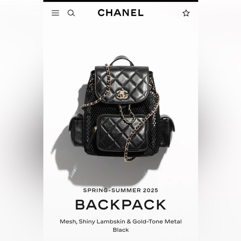 CHANEL Black Quilted Mesh Shiny Lambskin Gold Tone Metal Mini Backpack